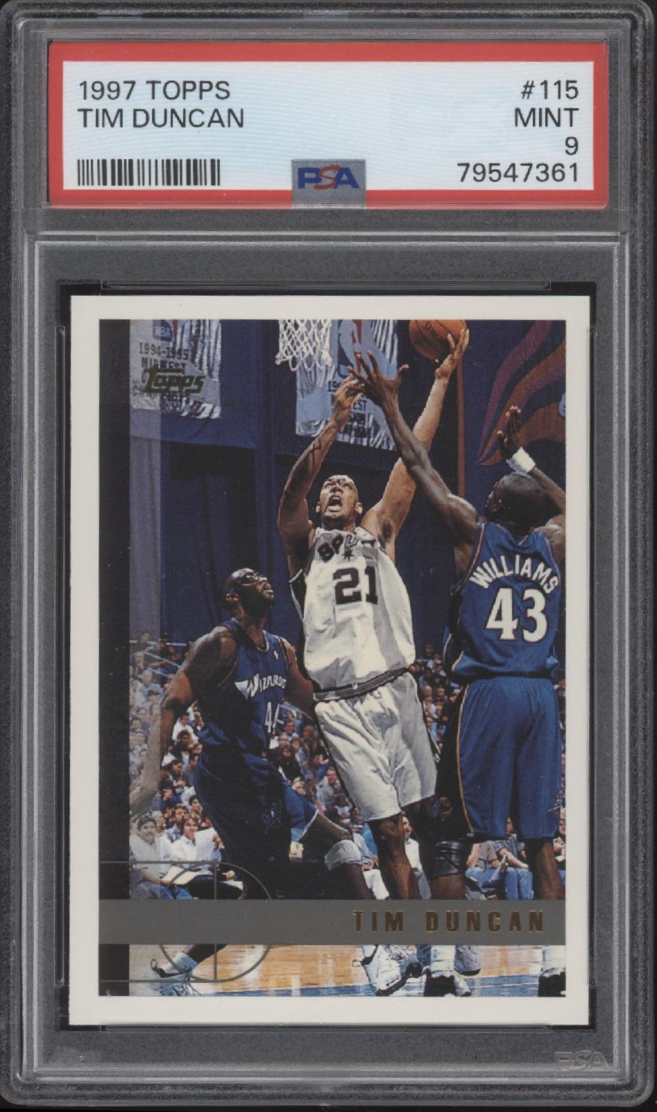 Tim Duncan 1997-98 Topps RC #115 PSA 9 #2