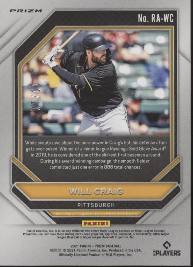 Will Craig 2021 Panini Prizm Gold Prizm RC Auto 10/10 #RA-WC