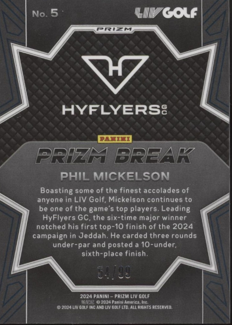 Phil Mickelson 2024 Panini Prizm LIV Prizm Break Blue Prizm 54/99 #5