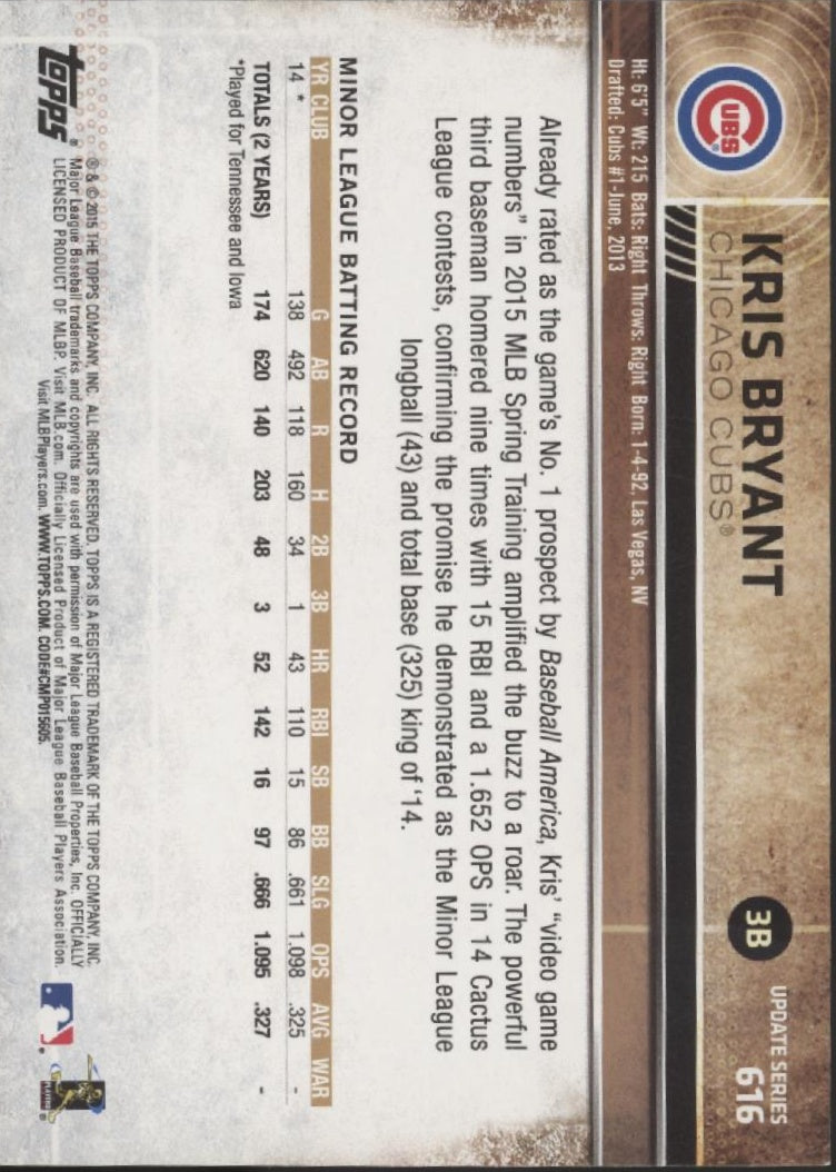 Kris Bryant 2015 Topps Update Series Gold SP RC #616