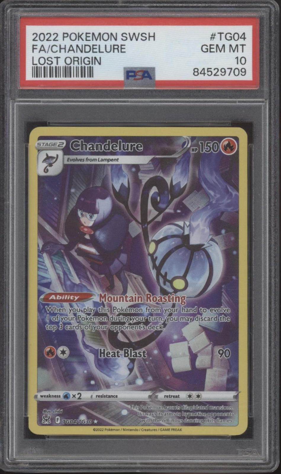Chandelure Pokemon Lost Origin Full Art #TG04 PSA 10