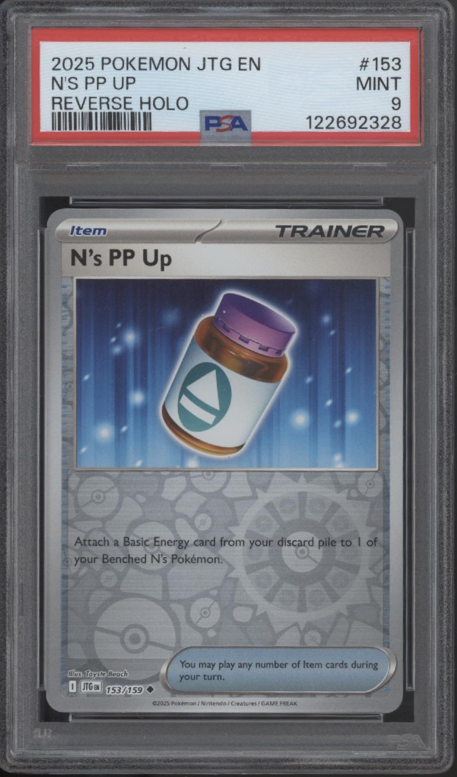 N's PP Up Pokemon Journey Together Reverse Holo #153 PSA 9 N's PP Up Pokemon Journey Together Reverse Holo #153 PSA 9