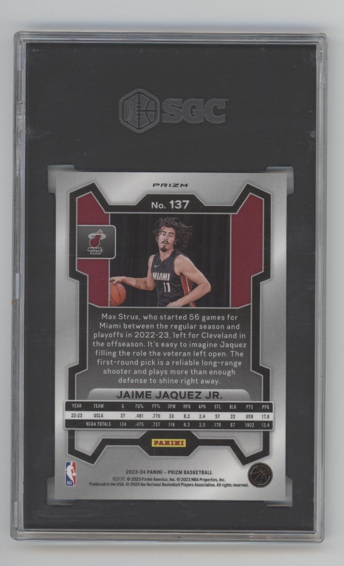 Jaime Jaquez 2023-24 Panini Prizm Green Prizm RC #137 SGC 9.5
