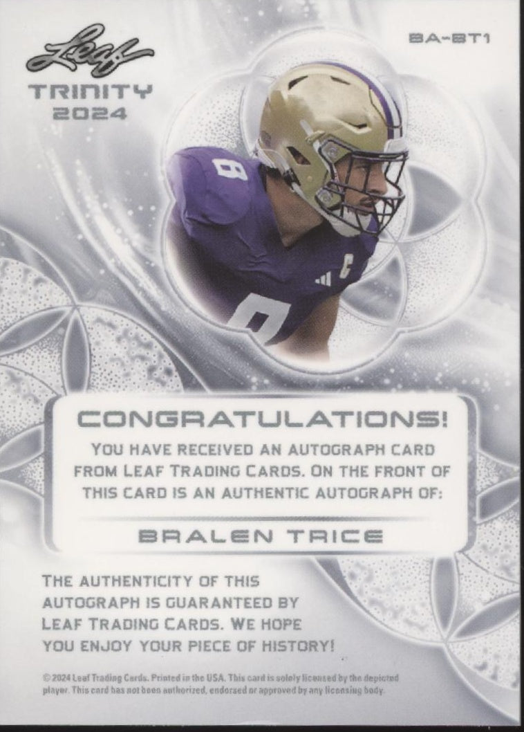 Bralen Trice 2024 Leaf Trinity Red RC Auto 15/15 #BA-BT1