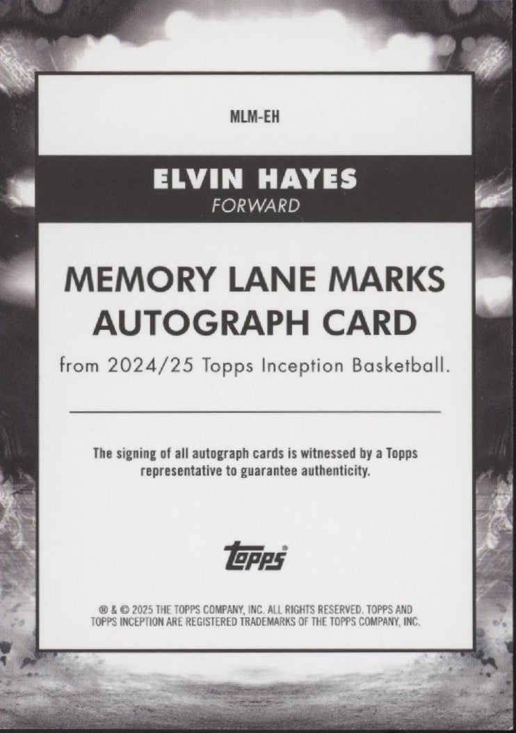 Elvin Hayes 2024-25 Topps Inception Memory Lane Marks Auto #Mlm-EH