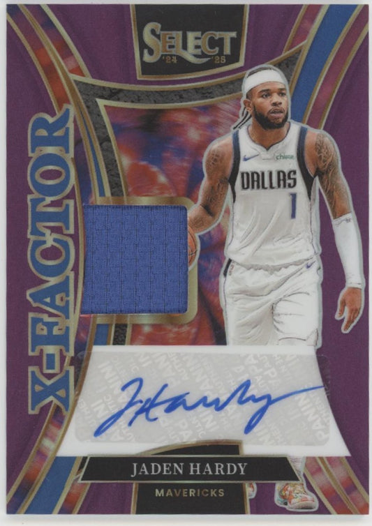 Jaden Hardy 2024-25 Panini Select X-Factor Purple Prizm Swatch Auto 68/99