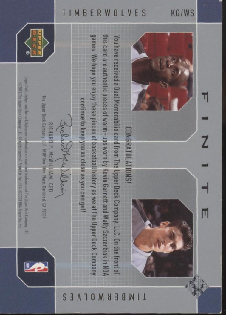 Kevin Garnett / Wally Szczerbiak 2002-03 Upper Deck Finite Swatches #KG-WS