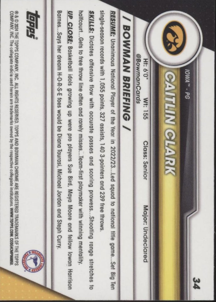 Caitlin Clark 2024 Bowman Chrome University #34