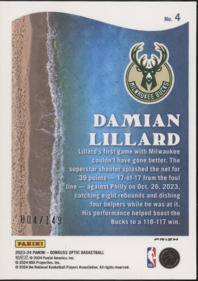 Damian Lillard 2023-24 Panini Donruss Optic Splash! Green Prizm 004/149 #4