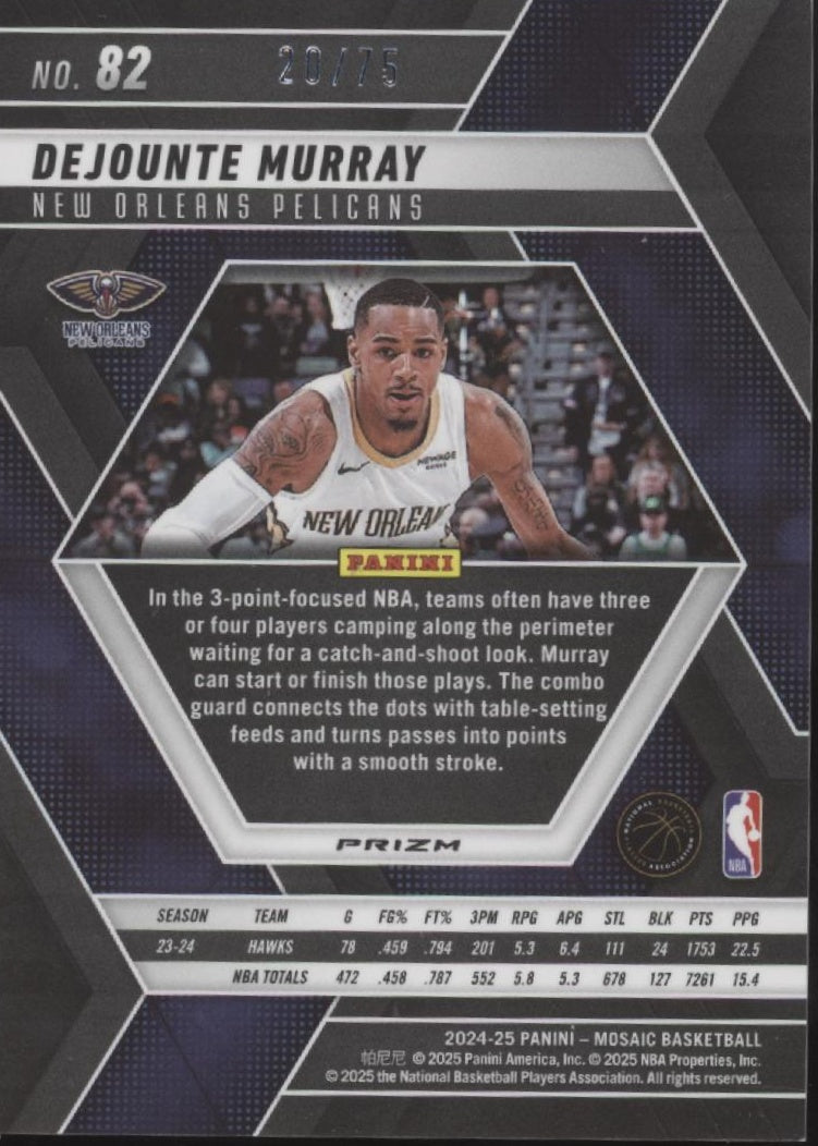 Dejounte Murray 2024-25 Panini Mosaic Blue Fluorescent Prizm 20/75 #82