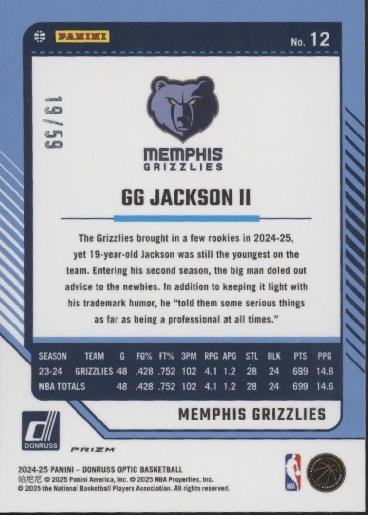GG Jackson II 2024-25 Panini Donruss Optic White Velocity Prizm 19/59 #12
