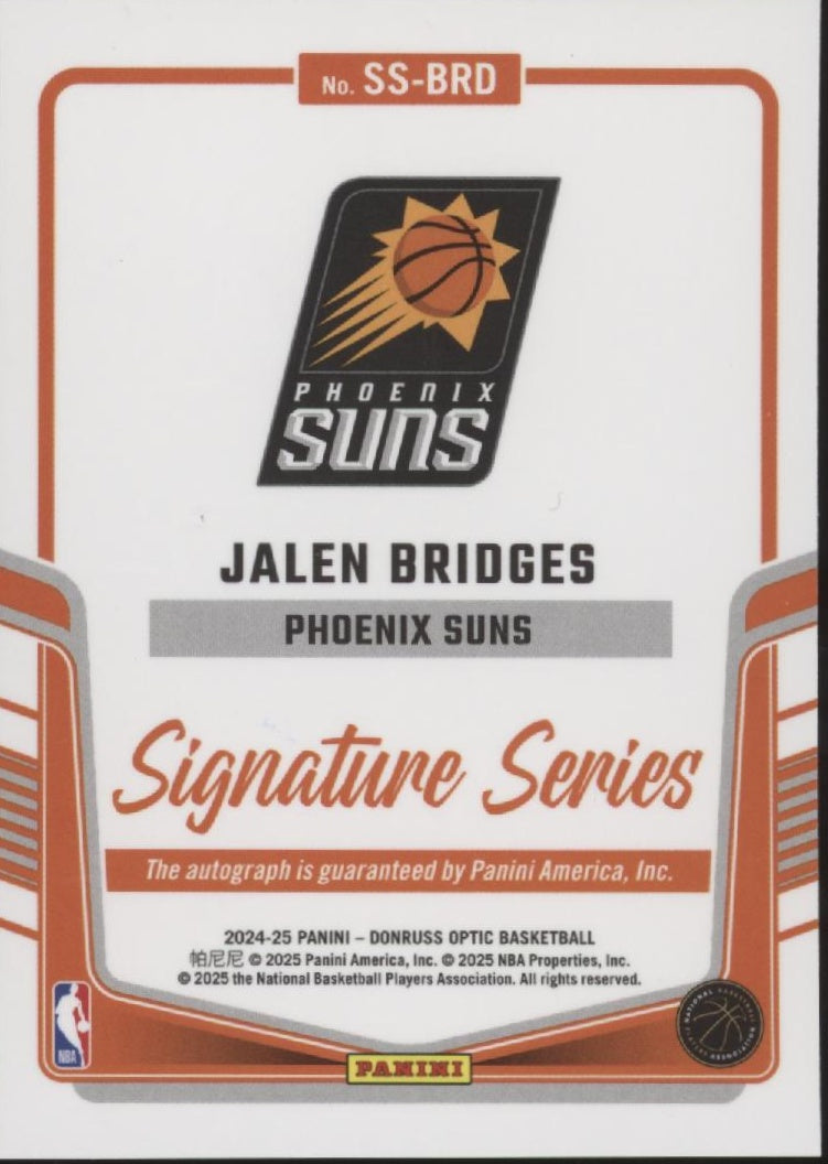 Jalen Bridges 2024-25 Panini Donruss Optic Signature Series RC Auto #SS-BRD
