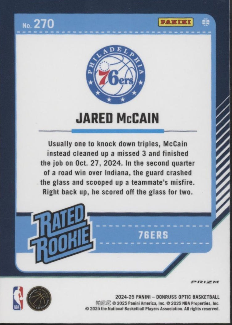 Jared McCain 2024-25 Panini Donruss Optic Rated Rookie Pink Hyper Prizm RC #270