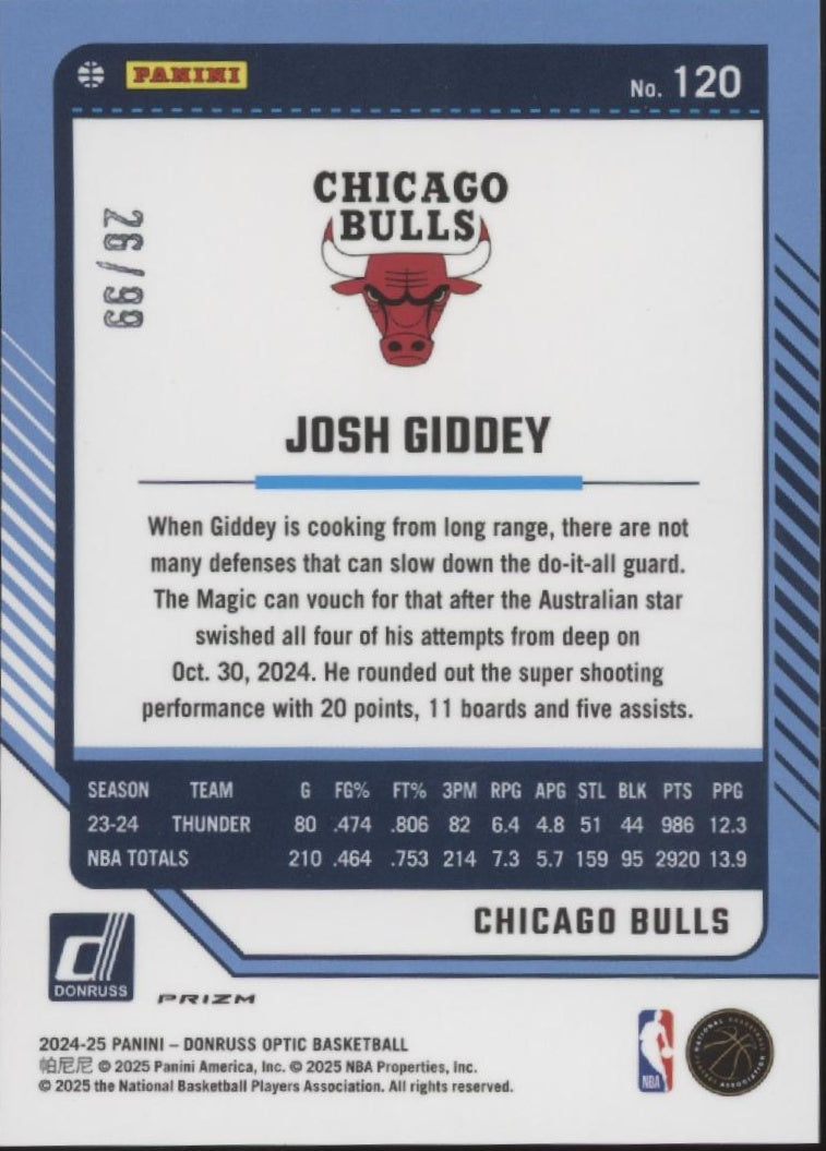 Josh Giddey 2024-25 Panini Donruss Optic Bronze Prizm 26/99 #120