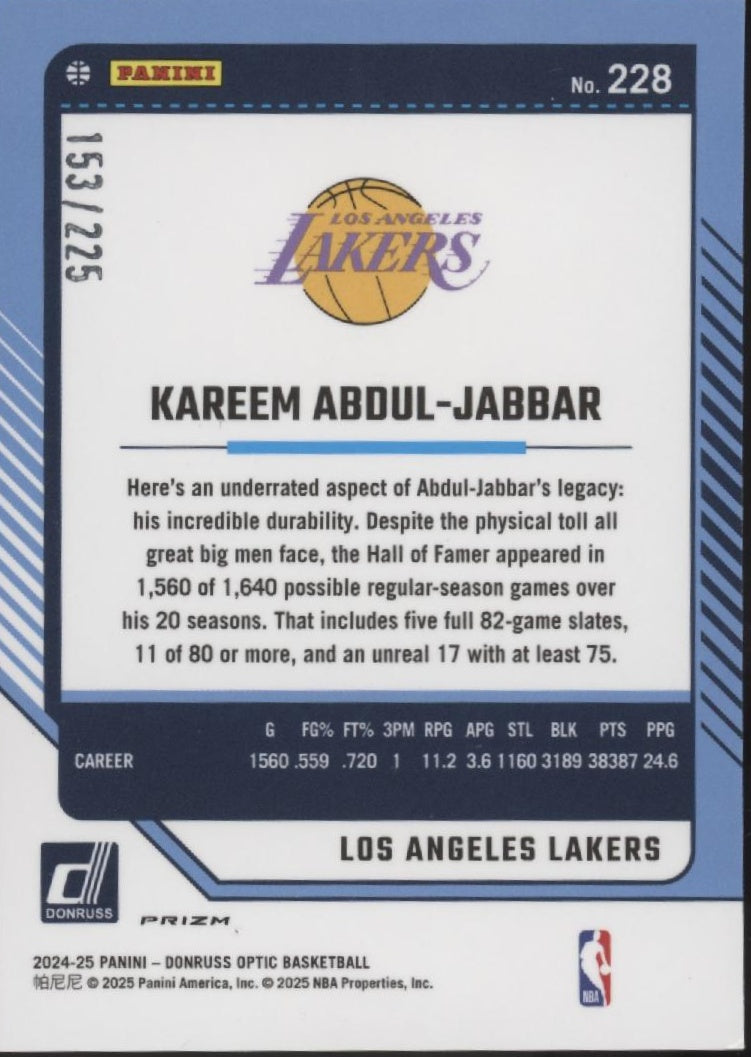Kareem Abdul-Jabbar 2024-25 Donruss Optic Legends Orange Shock Prizm 153/25