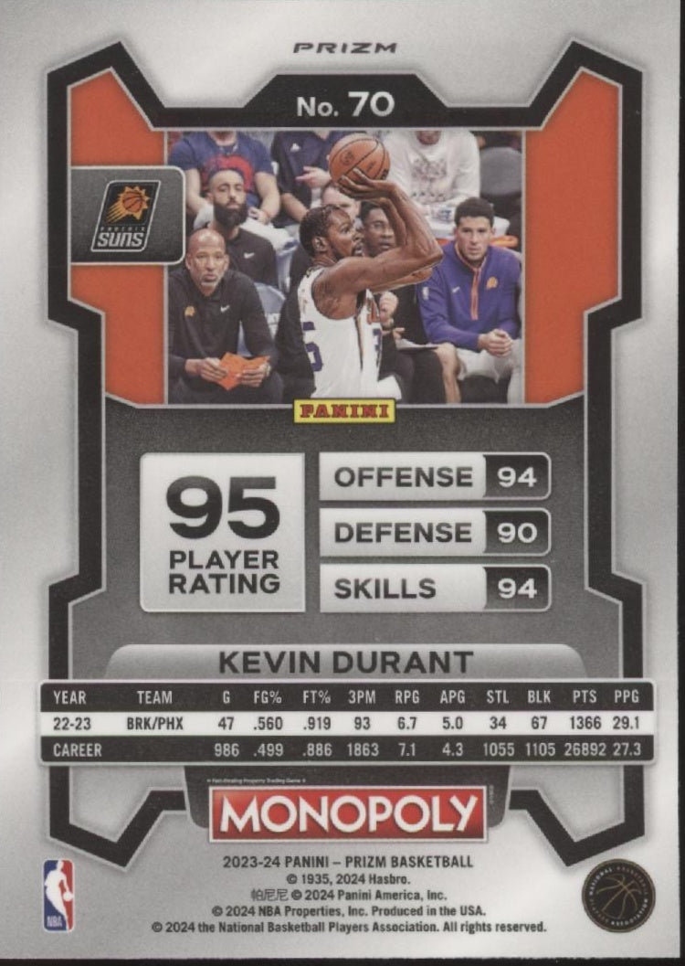 Kevin Durant 2023-24 Panini Prizm Monopoly White Fast Break Prizm #70