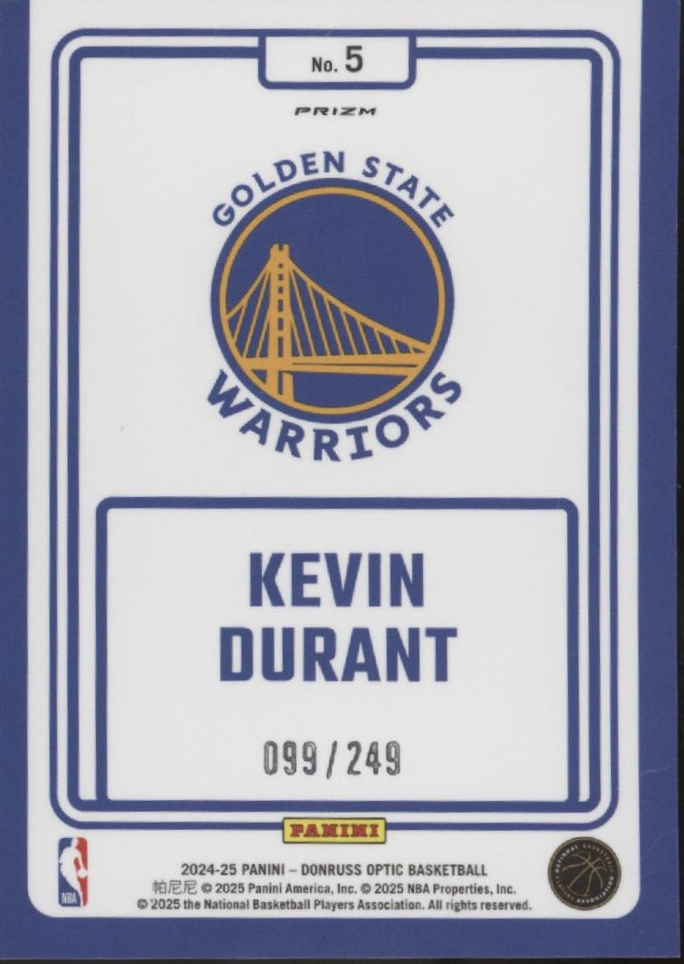 Kevin Durant 2024-25 Panini Donruss Optic Winner Stays Green Hyper Prizm 099/249