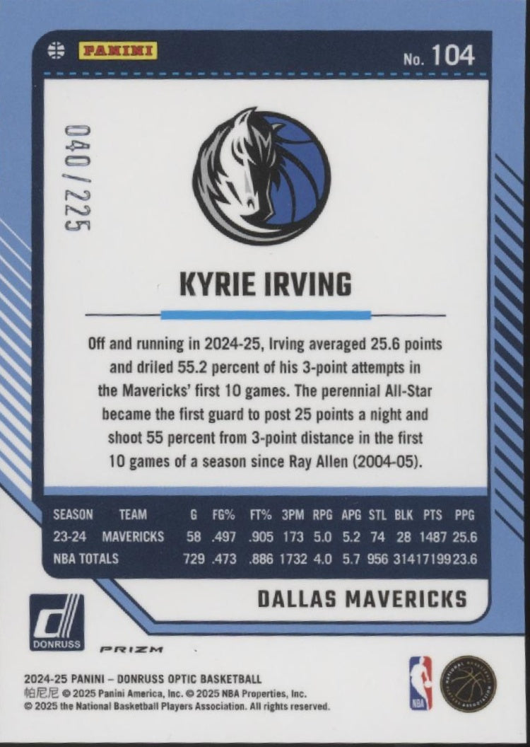 Kyrie Irving 2024-25 Panini Donruss Optic Orange Shock Prizm 040/225 #104