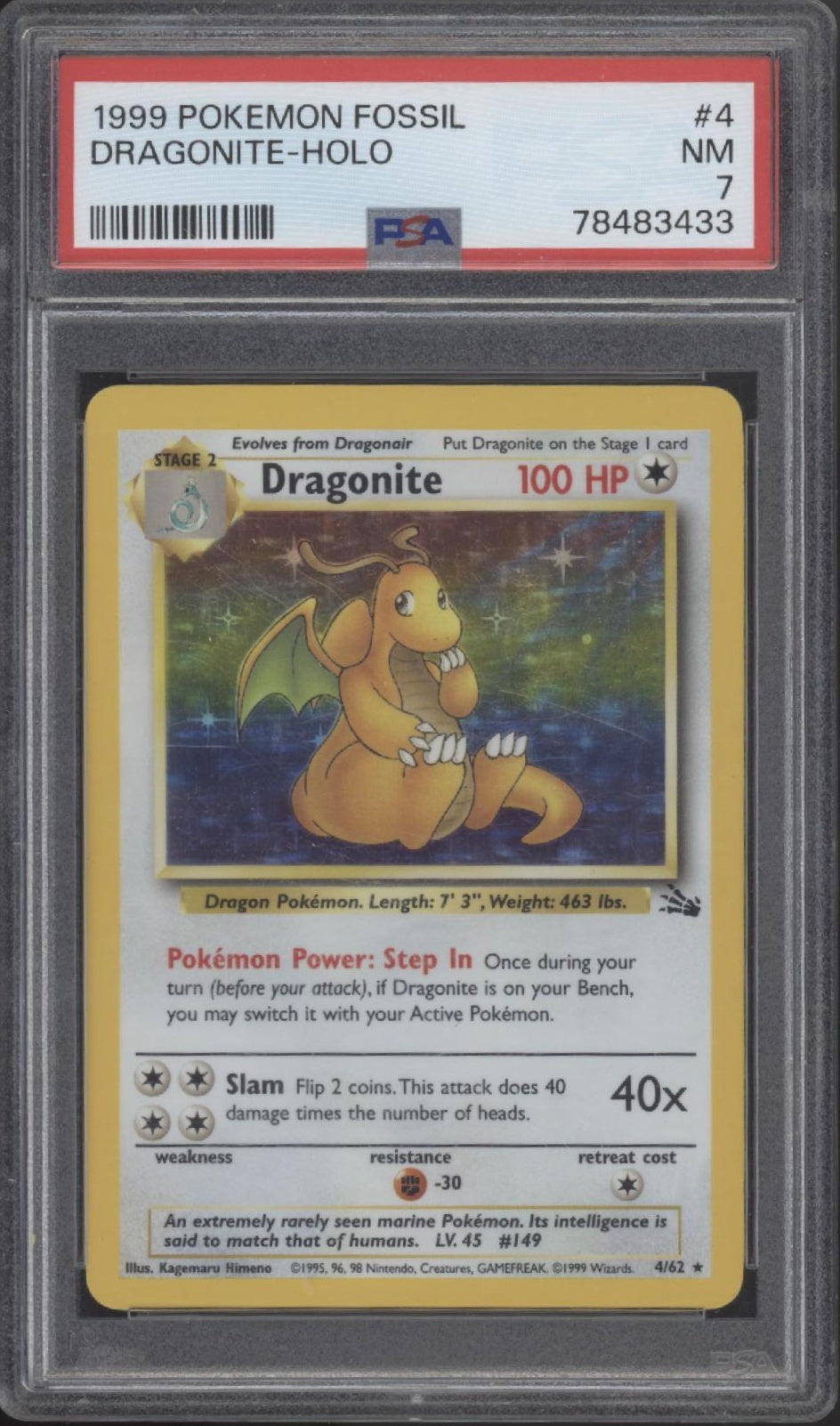 Dragonite Pokemon Fossil Holo #4 PSA 7