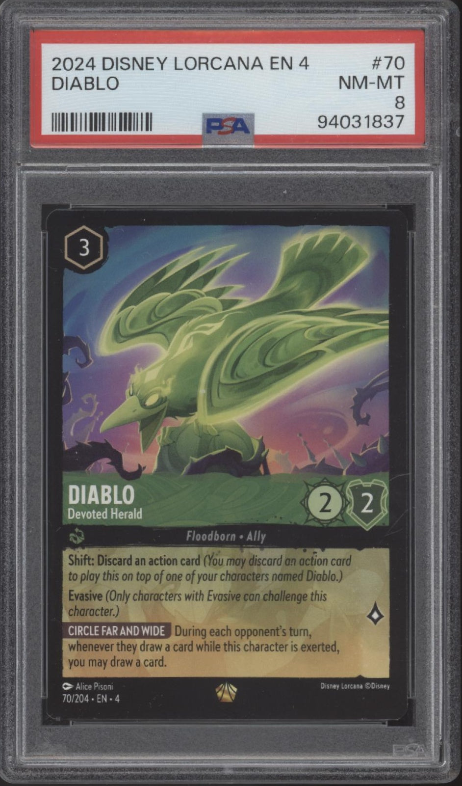 Diablo Devoted Herald Disney Lorcana Ursula's Return #70 PSA 8