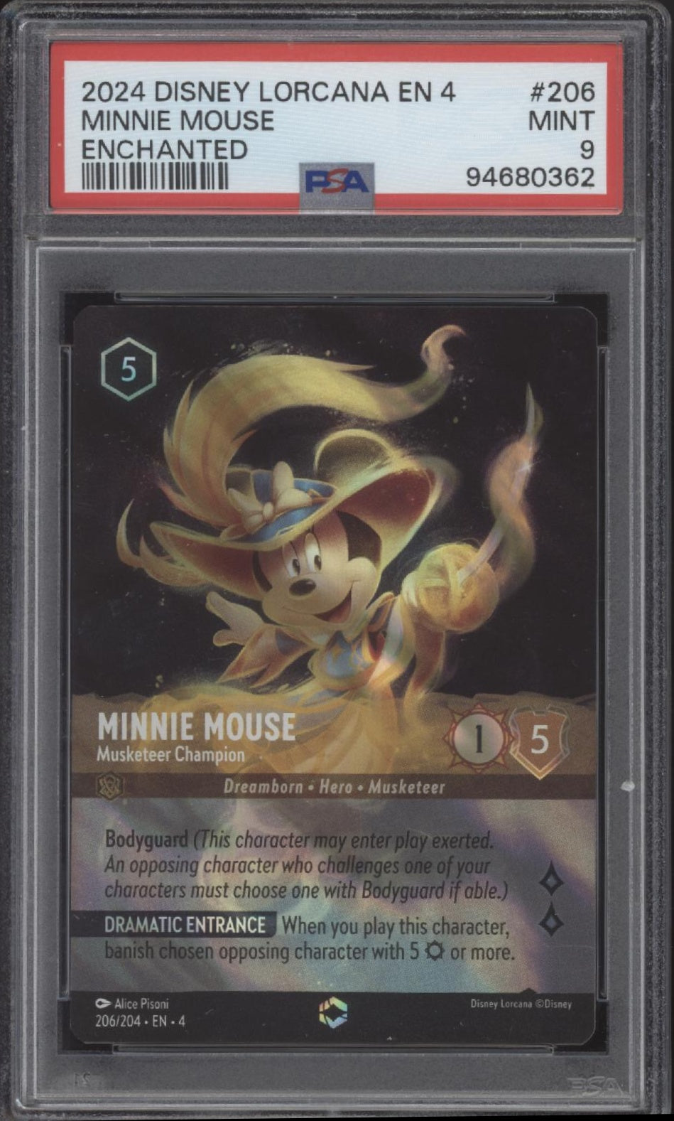 Minnie Mouse Musketeer Champion Disney Lorcana Ursula's Return Enchanted #206 PSA 9