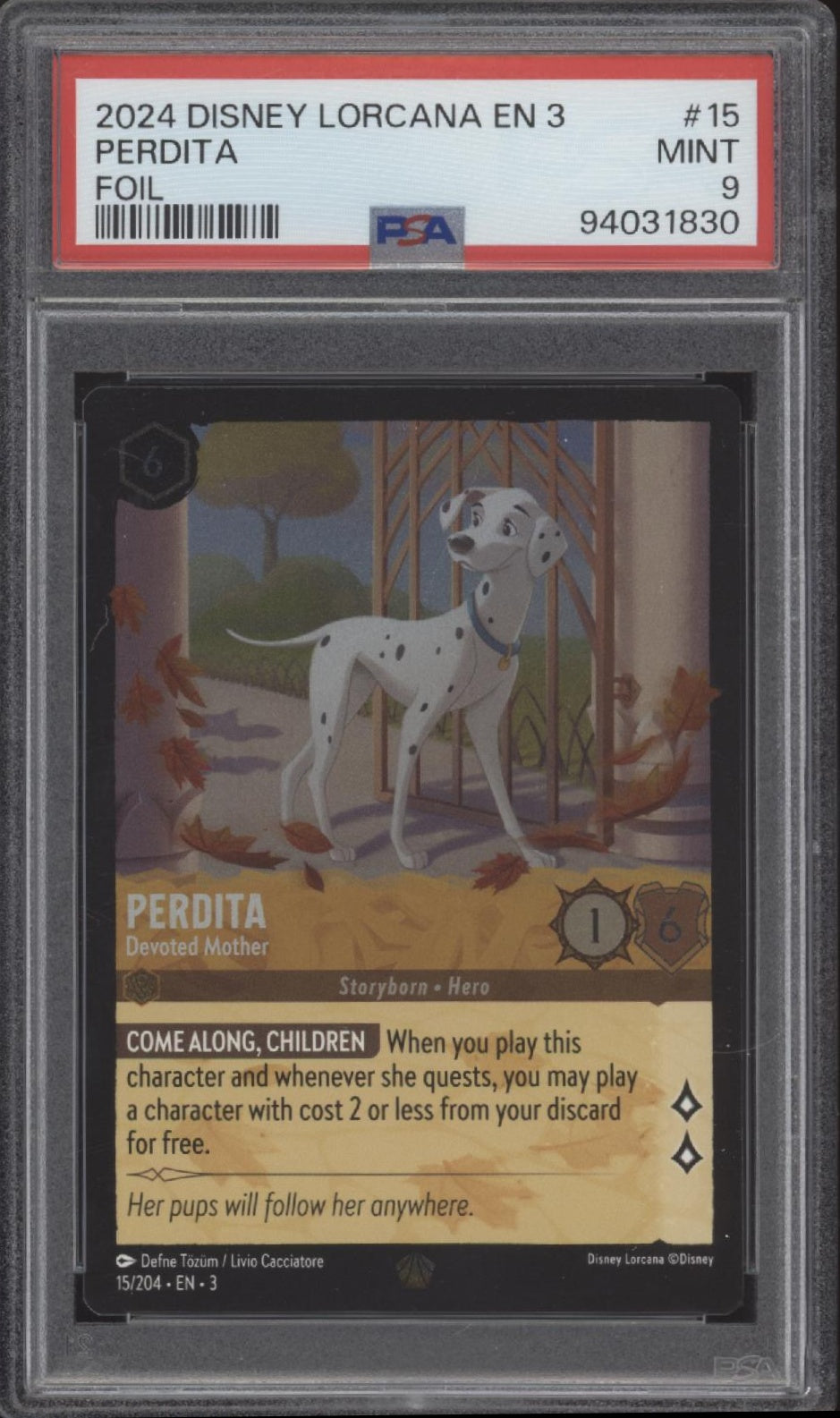 Perdita Devoted Mother Disney Lorcana Into the Inklands Foil #15 PSA 9