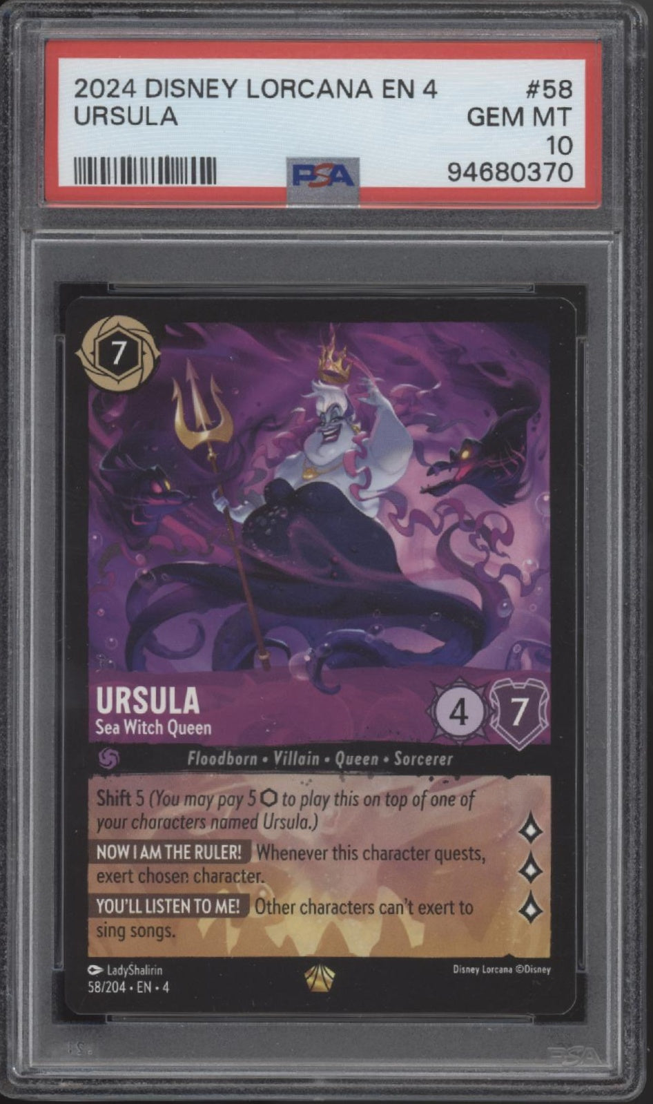 Ursula Sea Witch Queen Disney Lorcana Ursula's Return #58 PSA 10