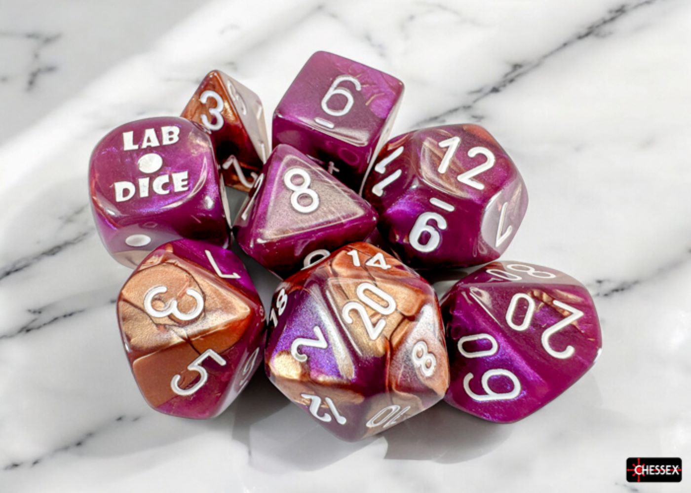 Chessex: Gemini Copper-Purple/White Polyhedral 7-Dice Set