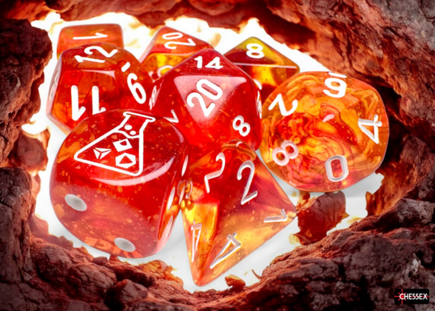 Chessex: Nebula Molten/White Luminary Polyhedral 7-Dice Set