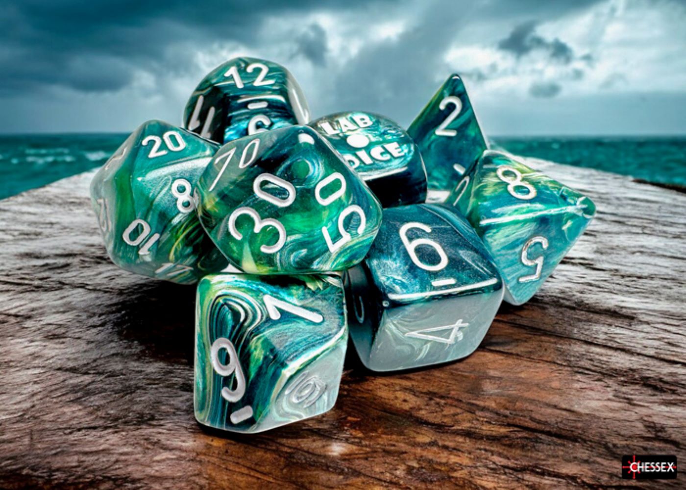 Chessex: Lustrous Neptune/Grey Polyhedral 7-Dice Set