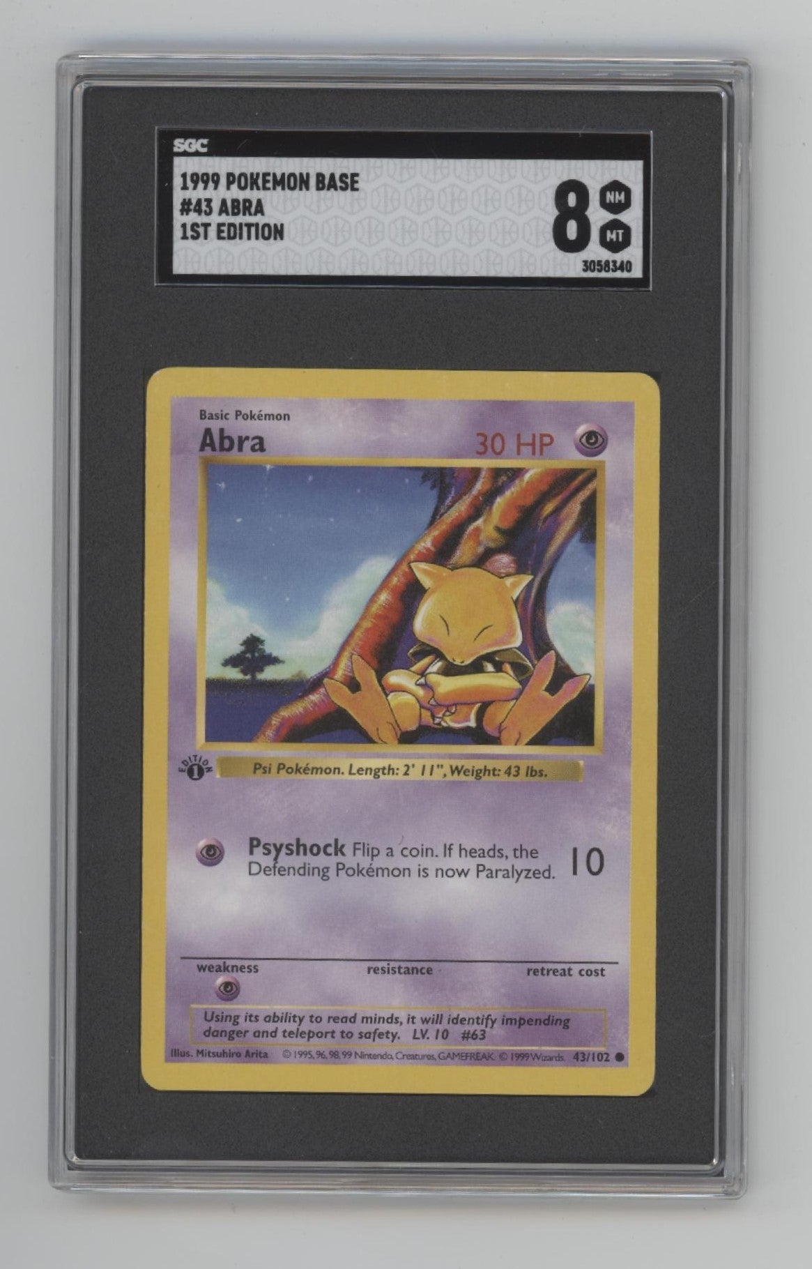 Abra Pokemon Base Set 1st Edition #43 SGC 8