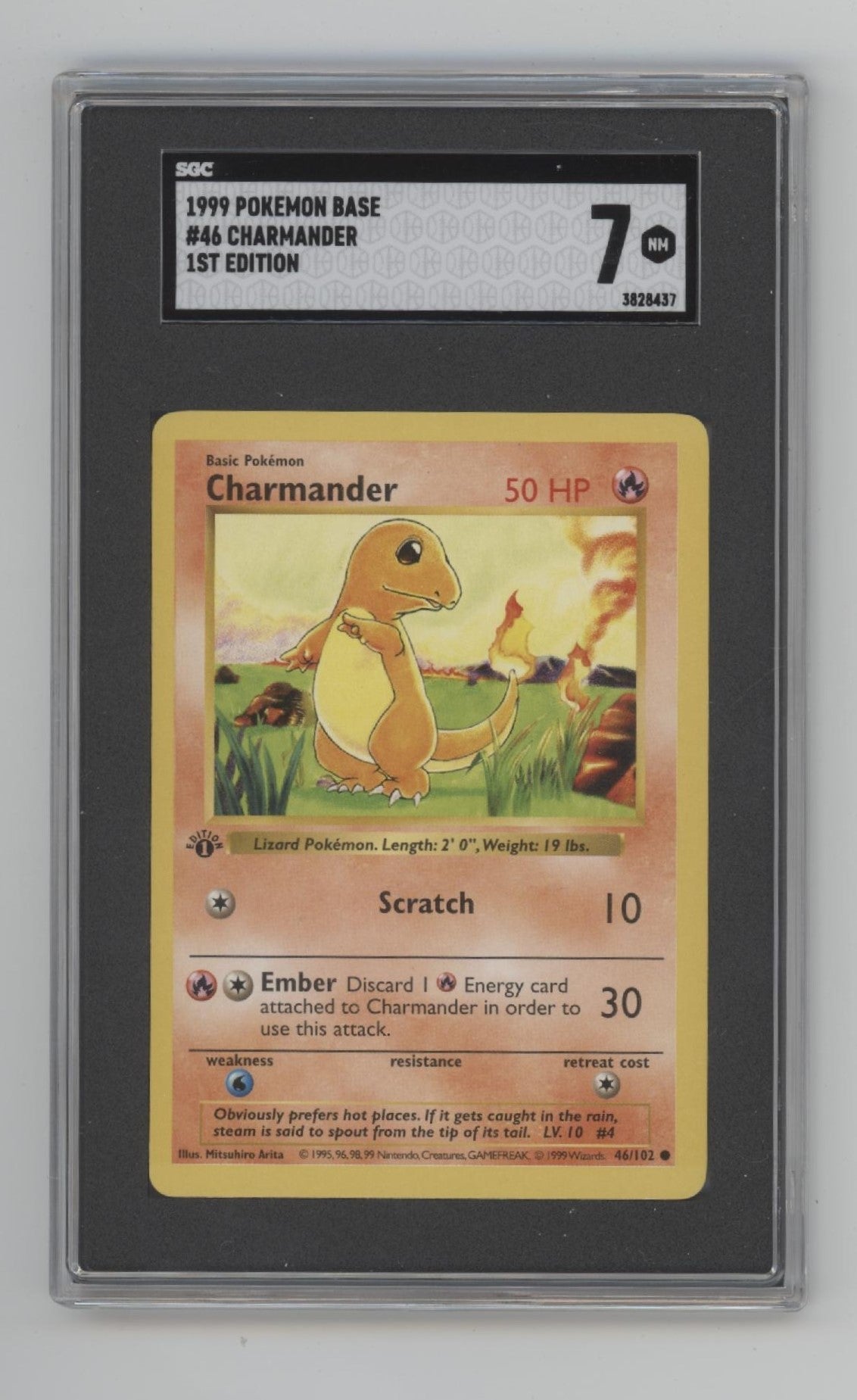 Charmander Pokemon Base Set 1st Edition #46 SGC 7 #1 Charmander Pokemon Base Set 1st Edition #46 SGC 7 #1