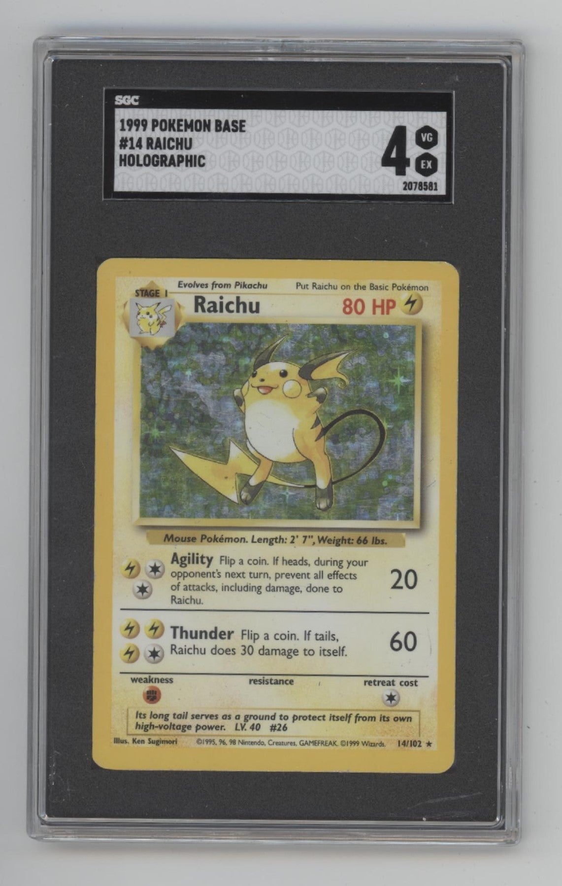 Raichu Pokemon Base Set Holo #14 SGC 4