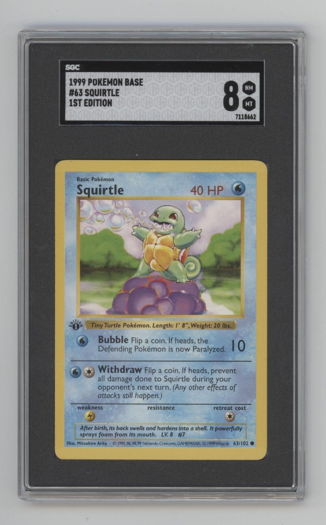 Squirtle Pokemon Base Set 1st Edition #63 SGC 8