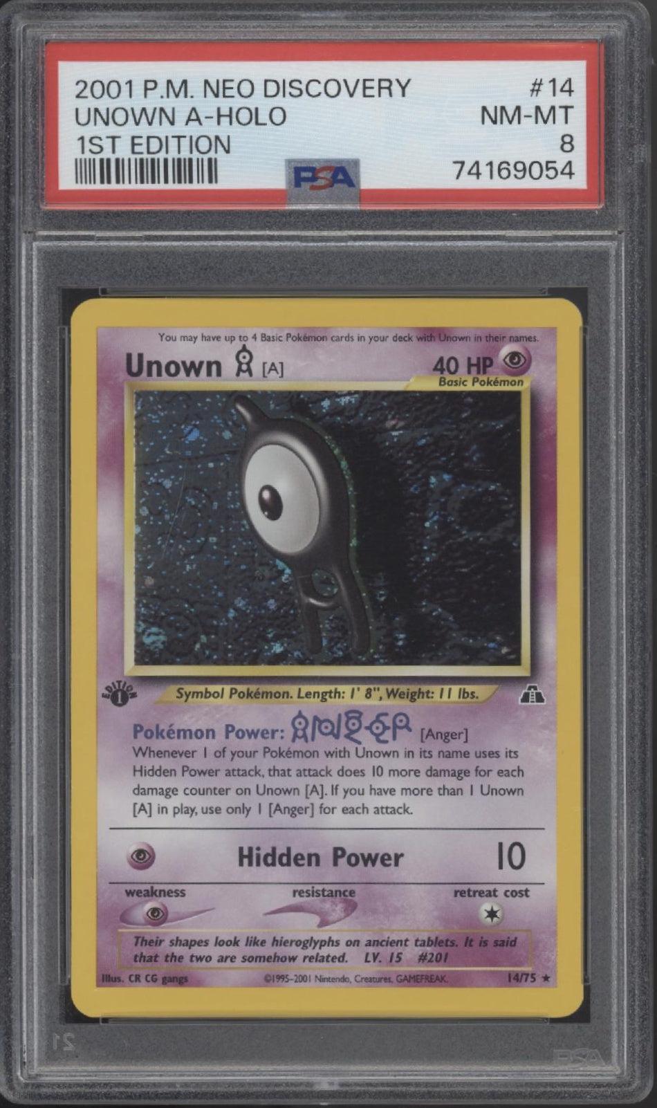 Unown A Pokemon Neo Discovery Holo 1st Edition #14 PSA 8