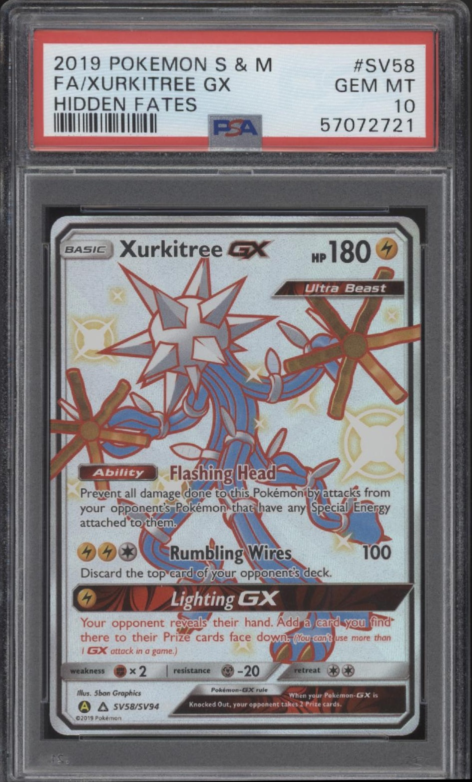 Xurkitree GX Pokemon Hidden Fates Full Art #SV58 PSA 10