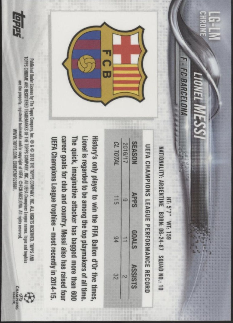 Lionel Messi 2017-18 Topps Chrome UEFA Champions League Promo Sample #LG-LM #1