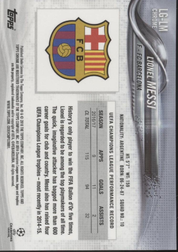 Lionel Messi 2017-18 Topps Chrome UEFA Champions League Promo Sample #LG-LM #2