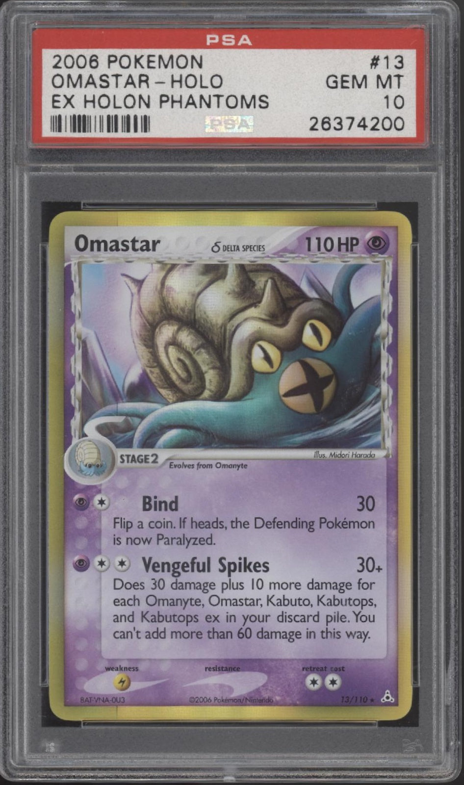 Omastar Pokemon EX Holon Phantoms Holo #13 PSA 10
