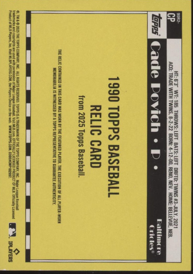 Cade Povich 2025 Topps 35th Anniversary Purple Swatch RC 02/10 #90R2-CP