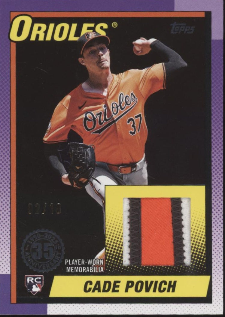 Cade Povich 2025 Topps 35th Anniversary Purple Swatch RC 02/10 #90R2-CP
