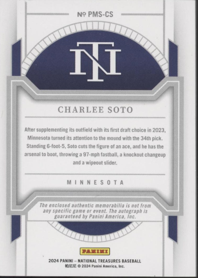 Charlee Soto 2024 Panini National Treasures Swatch Auto 04/10 #PMS-CS