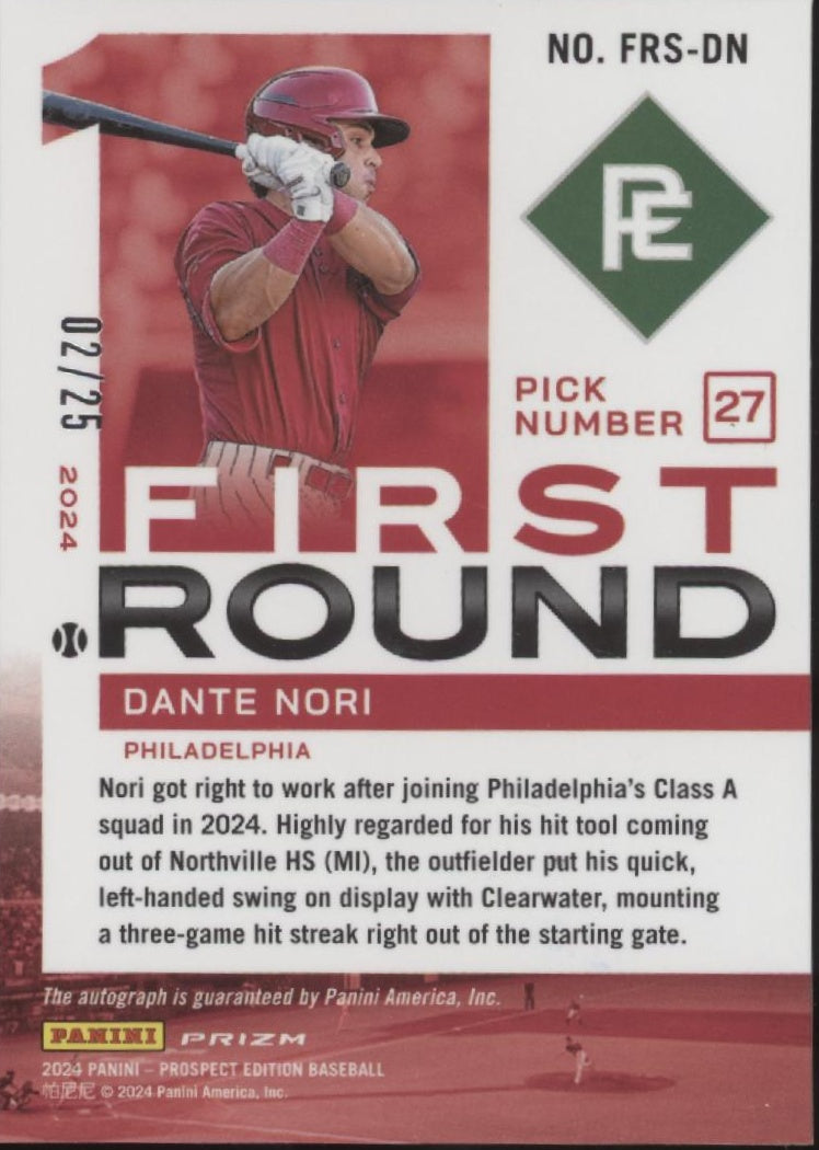 Dante Nori 2024 Panini Prospect Edition First Round Mojo Refractor Auto 02/25