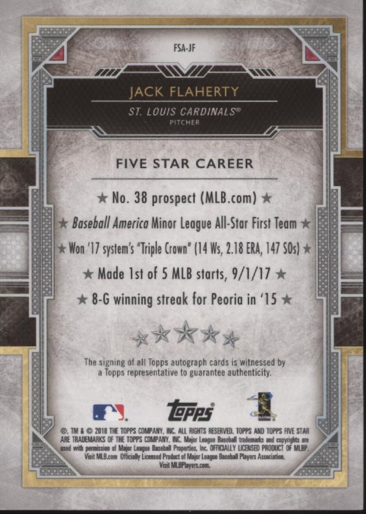 Jack Flaherty 2018 Topps Five Star RC Auto #FSA-JF