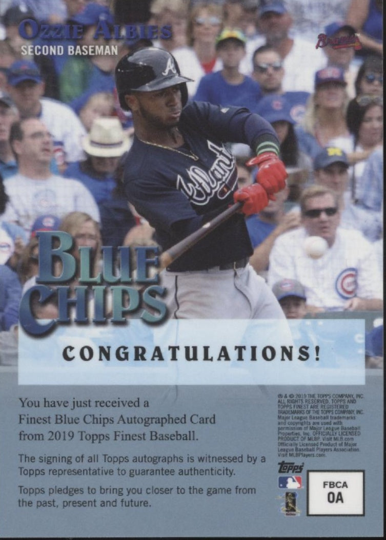Ozzie Albies 2019 Topps Finest Blue Chips Orange Refractor Auto 13/25 #FBCA-OA