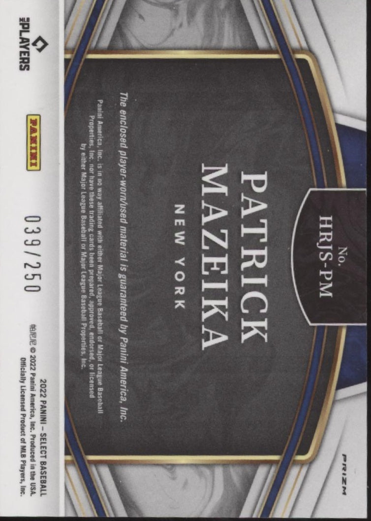 Patrick Mazeika 2022 Panini Select Prizm Swatch RC 039/250 #HRJS-PM