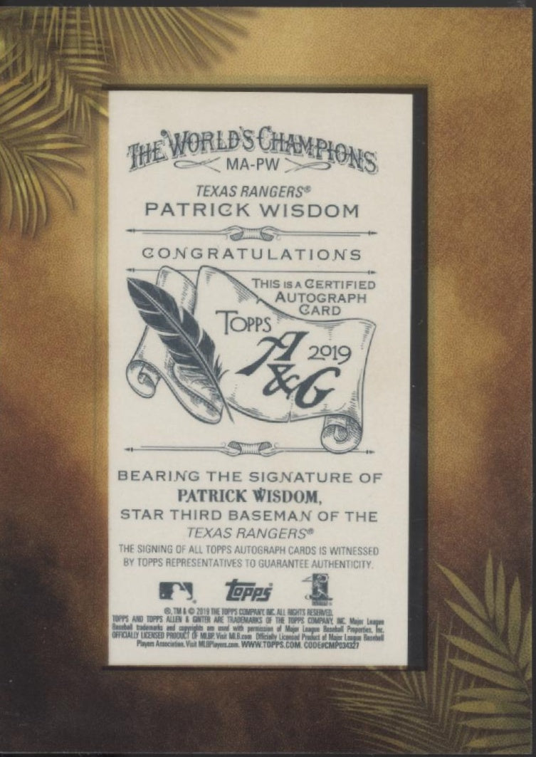 Patrick Wisdom 2019 Topps Allen & Ginter Mini Framed RC Auto #MA-PW
