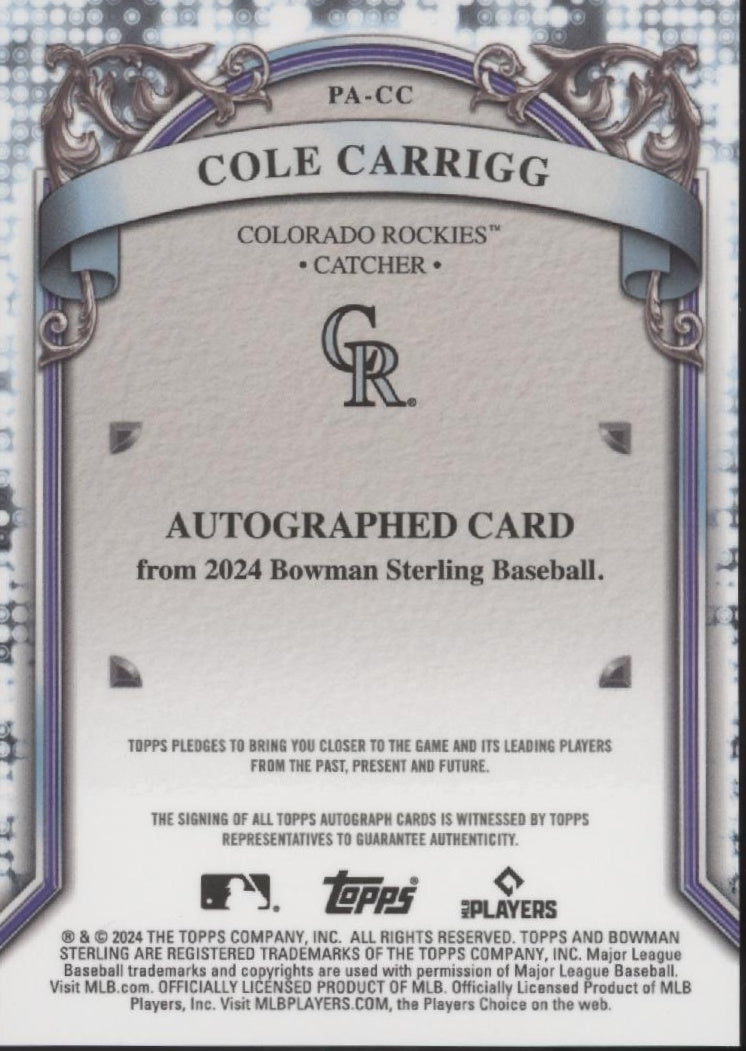 Cole Carrigg 2024 Bowman Sterling Orange Refractor Auto 46/75 #PA-CC