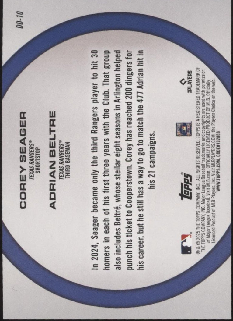 Corey Seager / Adrian Beltre 2025 Topps Series 2 Dynamic Dous Orange 02/25