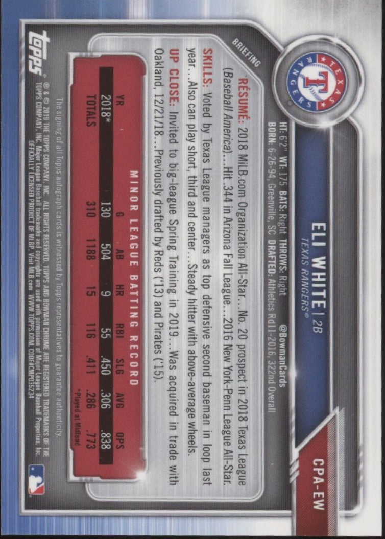 Eli White 2019 Bowman Chrome Gold Refractor Auto 43/50 #CPA-EW